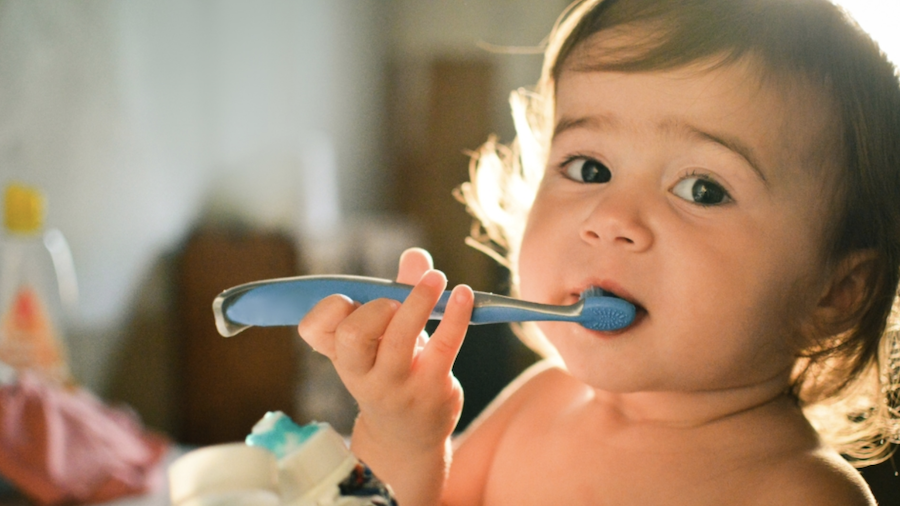 toddler brushing